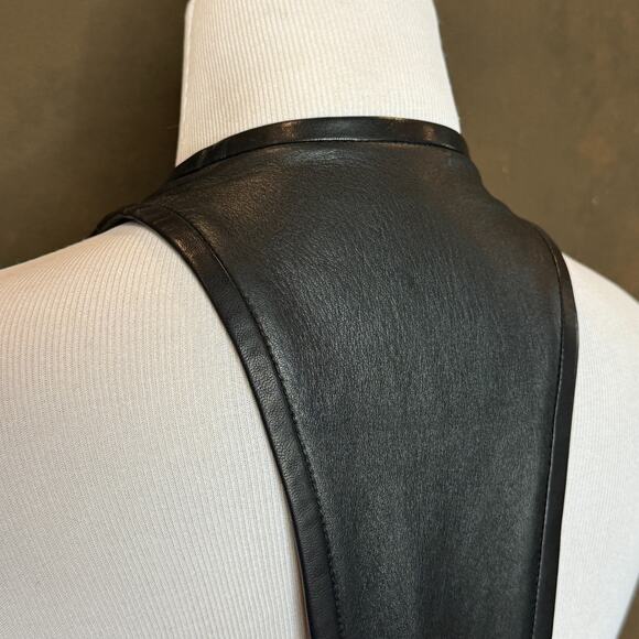 KOKIN New York Black Leather-Trim Halter Gown Size 10 Elegant Evening Statement - Picture 8 of 16